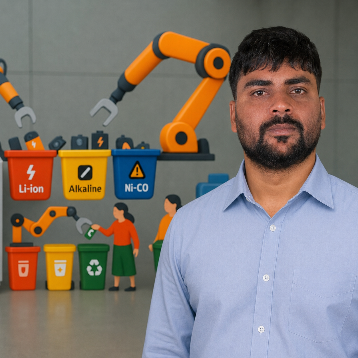 Punarchakar Recycling operations — sorted batteries, PCB and metal scrap